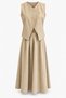 Double-Breasted Collar Belted Vest and Skirt Set - 5