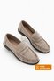 Women's Genuine Leather Oval Toe Moccasin Stitched Drawstring Loafer Casual Shoes Lefora Beige Suede
