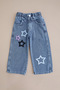 Elastic Waist Star Embroidered Girl's Trousers Palazzo Pants - 3