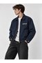 Velocity Embroidered Navy Blue Zippered Men's Canvas Jacket (Unlined Thin Seasonal)