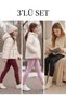 Ribbed Girls' Sweatpants Set of 3 – Burgundy, Black & Pink |   Winter Warm Clothing, Elastic Waist
