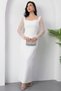 Heart Neckline Puff Sleeves Paillette Evening Dress Ecr5492 - 4