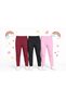Ribbed Girls' Sweatpants Set of 3 – Burgundy, Black & Pink |   Winter Warm Clothing, Elastic Waist - 3