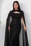 Strapless Neckline Beaded Shawl Detail Dress Etk503 - 2