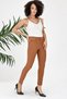 Thick Belted Ornamental Pocketed Ankle-Length Lycra Fabric Trousers-Tan