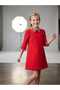 Girl's Short-Sleeved Dress with Stone Collar and Sleeves - 3