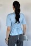 Women's Crew Neck Blouse with Waist Tie Detail - 4
