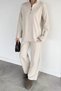 Women's Polo Collar Thessaloniki Fabric Sweat Elastic Waist Pants Double Set - 3