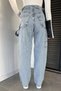Women's Belt Buckle High Waist Jean Denim Trousers - 3