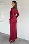 Women's Stand Collar, Shoulder Padded, Gold Buckle Detailed Lycra Shiny Dress - 4