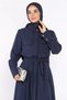 Polo Collar Waist Belted Double Pocket Hijab Dress - 2