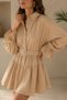Women's Front Buttoned Ruffle Dress with Belt Accessory - 3