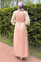 Satin Evening Dress with Laced Sleeves and Stones at the Waist, Lace-Up Hijab Dress - 4
