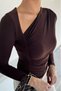 Women's Draped V-Neck Blouse - 3