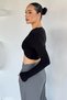 Women's V-Neck Gathered Crop Top Blouse with Gold Buckle Detail - 4