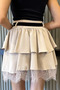 Women's Layered Skirt with Belt Accessories and Lace Detail - 4