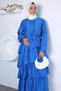 Ruffled Hijab Dress with Elastic Waist and Belt Detail - 5