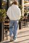 Standard Fit Cotton Soft Textured Basic Hooded Kangaroo Pocket Ecru White Sweatshirt - 4