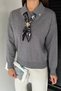 Gülseli Women's Polo Collar Knitwear Blouse with Scarf and Brooch - 3