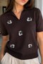 Gülseli Women's Polo Collar Floral Embroidered Knitwear Blouse - 3