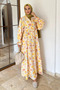 Patterned Summer Hijab Dress with Elasticated Sleeves and Front Button Detail - 3