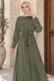 Polo Collar Waist Belted Double Pocket Hijab Dress - 3