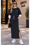 Buketli̇ Women's Long Cotton Shirt, Oversized Long Sleeve Blouse, Double Hemmed Long Skirt, 3-Piece Set - 4