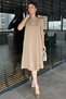 Crew Neck Women's Short Sleeve Dress with Stone Detail and Pockets - 2