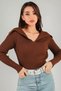 Women's Turn-Down Collar Ribbed Lycra Knitwear Blouse - 6