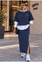 Buketli̇ Women's Long Cotton Shirt, Oversized Long Sleeve Blouse, Double Hemmed Long Skirt, 3-Piece Set - 4