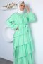 Ruffled Hijab Dress with Elastic Waist and Belt Detail - 5