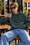 Standard Fit Cotton Soft Textured Basic Hooded Kangaroo Pocket Khaki Green Sweatshirt