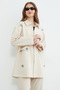 Floral Embroidered Trench Coat with Elastic Waist - 7