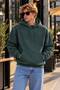 Standard Fit Cotton Soft Textured Basic Hooded Kangaroo Pocket Khaki Green Sweatshirt - 3