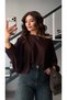 Bitter Brown Boat Neck Bat Sleeve Semi-Transparent Blouse - 3