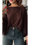 Bitter Brown Boat Neck Bat Sleeve Semi-Transparent Blouse - 4