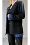 Black Plaid Detailed Blazer Jacket - 3