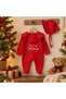Newborn Baby Girl and Boy Cotton Christmas Jumpsuit Set with Booties, Gloves and Hat - My First Christmas - 3