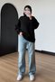 Women's 3 Thread Threaded Crew Neck Basic Hijab Sweatshirt 397 Black - 5