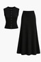 Women's Black Button Detailed Crew Neck Knitwear Vest and Long Skirt Two-Piece Set - 7