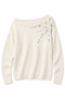 Women's Cream Boat Neck Embroidered Stone Detailed Sweater - 2