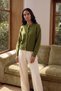 Women's Crew Neck Buttoned Soft Textured Knitwear Cardigan Green 26W3033 - 3