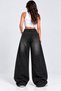 Baby Angel Stone Embroidered Vintage Washed Wide Leg Loose Fit Baggy Jean Denim Trousers - 4