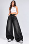 Baby Angel Stone Embroidered Vintage Washed Wide Leg Loose Fit Baggy Jean Denim Trousers - 2