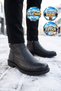 Black Genuine Leather, Fur Lined, Cold Resistant, Rubber Sole, Zippered Men's Boots - 3