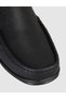 Genuine Leather Black Men's Loafer Shoes with Stitching Detail - 5