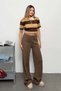 Women's Elastic Waist Çimalı Selanik Wide Leg Pants Brown - Mw0000527