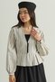 Pleated Top Buttoned Self-Striped Linen Blouse