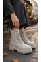 Women's Zippered Lace-Up Boots |   Thick Soled Daily Winter Boots |   Cream - 4