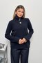 Women's Stand Collar Buttoned Knitwear Sweater Navy Blue - 27K 5178 - 3